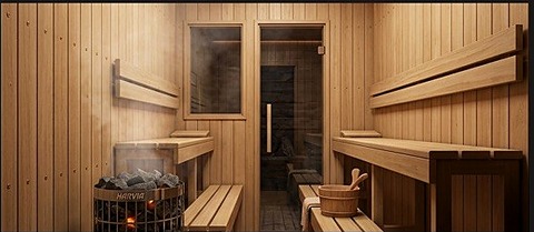 Парная мобильной бани — полки, печь, обшивка липой